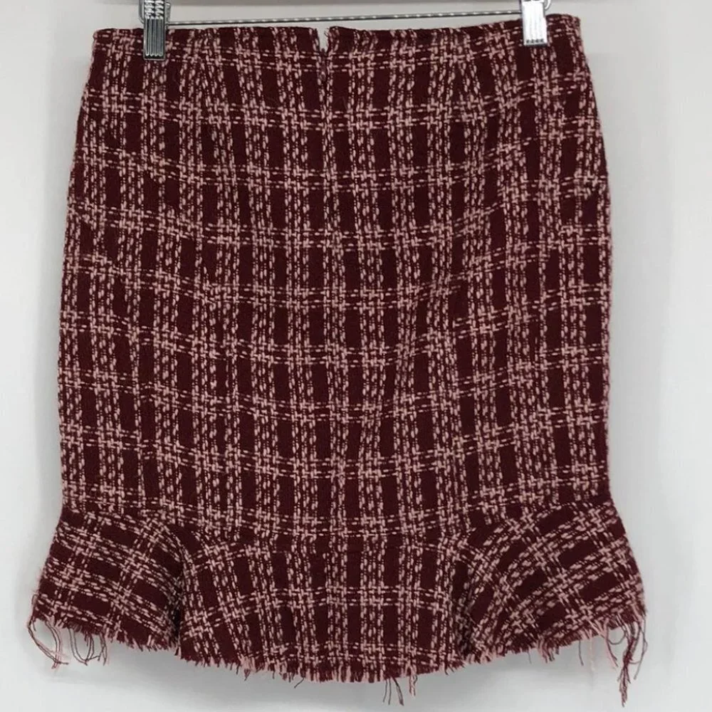 Guess Vintage red white 100% acrylic plaid knit ruffle hem  mini skirt - Picture 12 of 13